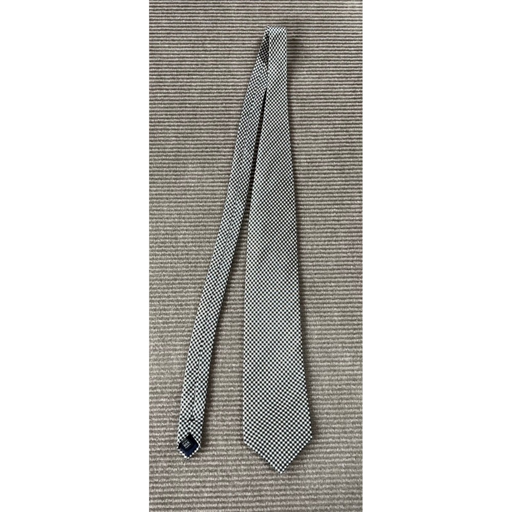 Nautica Mens Black White Micro Check Gingham 100% Silk Necktie Classic 3.75" W